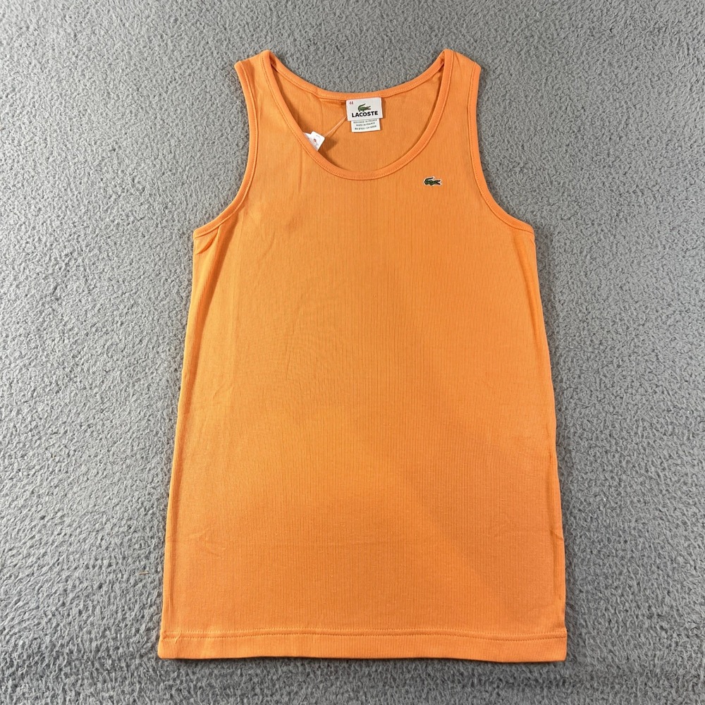 Lacoste Ribbed‎ Tank Top Women US Size L (EU/12) Orange Logo Stretch Vintage NWT